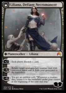 マジック・オリジンに収録されるPWリリアナ「Liliana, Defiant Necromancer」