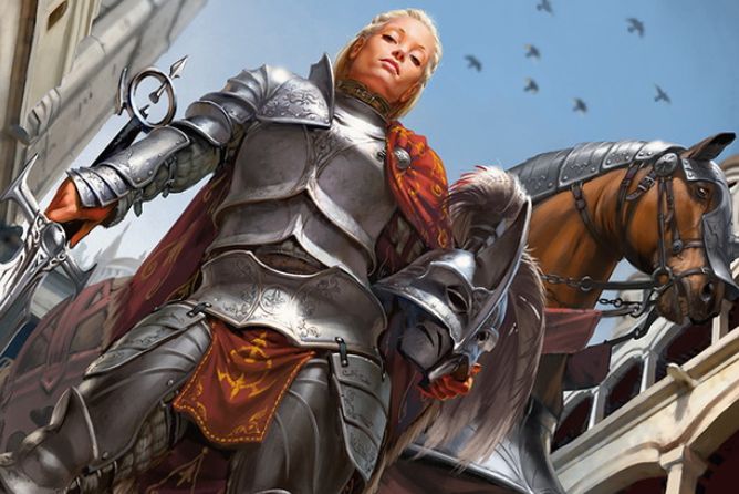ボロスカラーの伝説の騎士「護衛隊長アドリアナ」が公開！5マナ4/4「会戦」＆他の自軍クリーチャーにも「会戦」を付与！