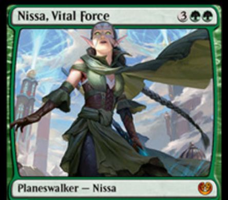 カラデシュ収録の新ニッサ「Nissa, Vital Force」が公開！土地を5/5エレメンタル化＆墓地のパーマネント回収＆土地が出るたびドローできる紋章を獲得！
