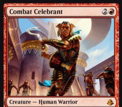 アモンケット収録の赤神話戦士「Combat Celebrant」が公開！督励することで自軍クリーチャーを全アンタップし、追加の戦闘フェイズを獲得！