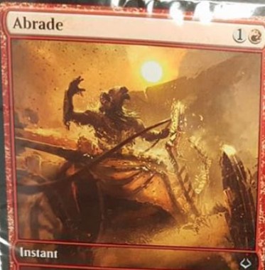 赤アンコのインスタント「Abrade（破滅の刻）」が非公式スポイラーに掲載！2マナで「クリーチャーへの3点ダメージ」か「アーティファクト破壊」を選べる！