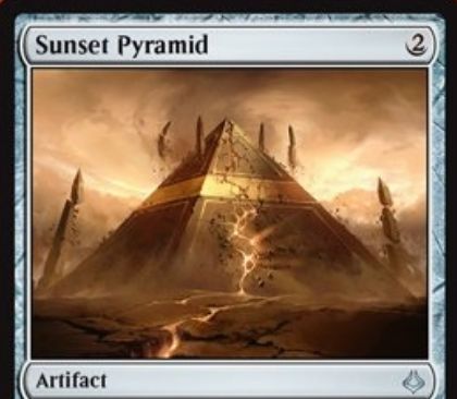 アンコモンのアーティファクト「Sunset Pyramid（破滅の刻）」が公開！2マナで設置し、3個の石材カウンターを獲得！2マナと石材カウンターとタップで1枚ドロー！2マナとタップで占術1も可能！