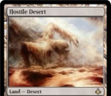 破滅の刻に収録のレア砂漠土地「Hostile Desert」が公開！2マナ＆墓地の土地を1枚追放してターン終了時まで3/4のエレメンタルに！