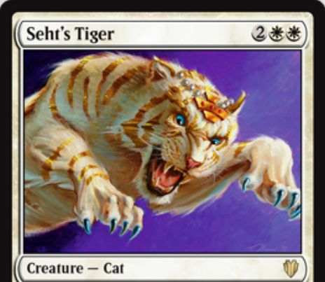 統率者2017収録の白猫「Seht’s Tiger」が公開！4マナ3/3「瞬速」に加え、CIPでコントローラーに選んだ色のプロテクションを付与！