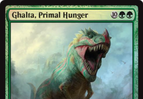 緑レアのエルダー恐竜 Ghalta Primal Hunger イクサランの相克 が公開 緑緑10で12 12 トランプル さらに自軍クリーチャーのパワー合計だけ不特定マナが軽減される 日本語名は 原初の飢え ガルタ Mtg Fan マジック ザ ギャザリングの最新情報を