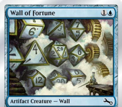 Unstable収録の青コモン壁「Wall of Fortune」が公開！2マナ0/4「防衛」＆アンタップ状態の壁をタップすることでダイスの振り直しが可能に！