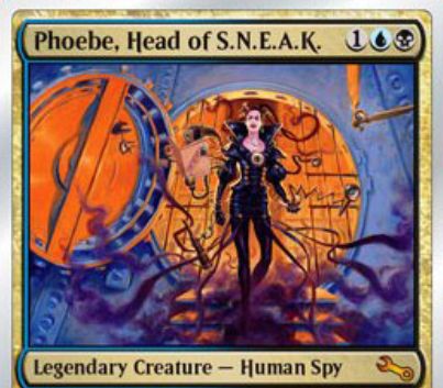青黒の伝説神話スパイ人間「Phoebe, Head of S.N.E.A.K（Unstable）」が公開！フレイバーテキストを持ったクリーチャーによってブロックされず、対象のクリーチャーのテキスト枠を盗む能力を持つ！