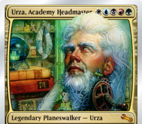 Unstable収録の伝説神話PW「Urza, Academy Headmaster」が公開！専用のWebページにアクセスして効果が決まる「ウルザ」のタイプを持つ5色プレインズウォーカー！