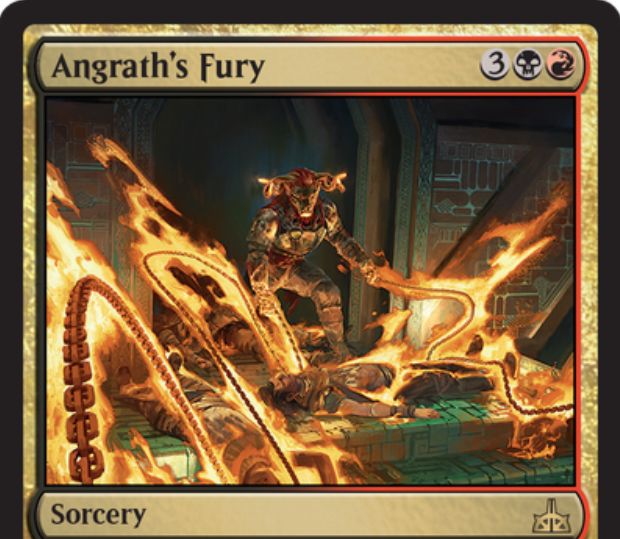 【イクサランの相克】アングラスの名を冠する黒赤のソーサリー「Angrath’s Fury」が公開！対象のクリーチャーを破壊しつつ対象のプレイヤーに3点ダメージ！さらに「Angrath, Minotaur Pirate」をライブラリーか墓地からサーチ！