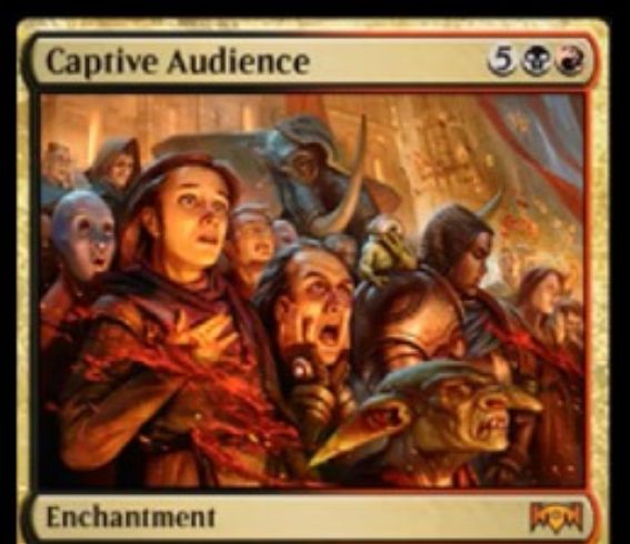 MTG FAN | マジック:ザ・ギャザリングの最新情報をまとめるブログサイト
《囚われの聴衆》【ラヴニカの献身】ラクドスの神話エンチャント「Captive Audience」が公開!7マナで相手の戦場に出て、コントローラーに3ターンかけて3種の不利益をもたらす!