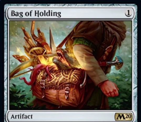 【基本セット2020】レアのアーティファクト「Bag of Holding」が公開！手札を捨てるたびにそれを墓地から追放し、4マナ・タップ・生贄で追放したカードすべてを手札に加える！