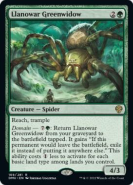 英語版のラノワールの緑後家蜘蛛(Llanowar Greenwidow)